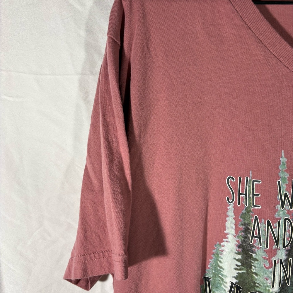 Women’s  Adventure Graphic Tee in Rosewood. ‘Wish a b*tch woods’ are the words. - Picture 3 of 5